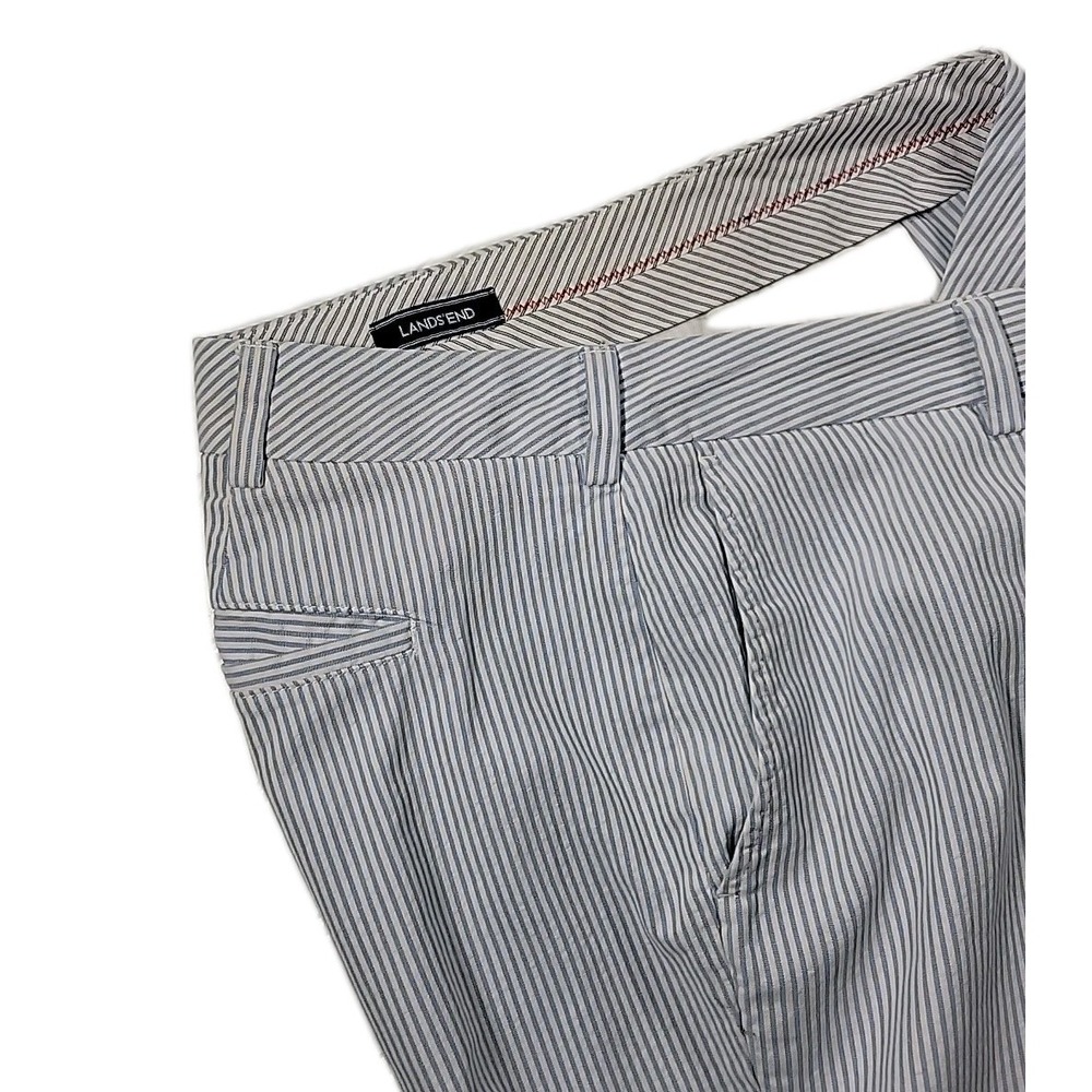 Lands' End Women's Blue/White Striped Seersucker STRAIGHT LEG MID RISE 18W